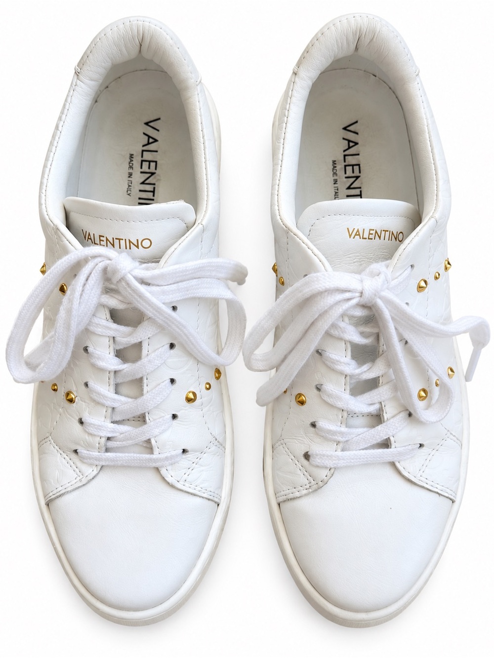 Valentino Garavani White Leather Rockstud Sneakers Size 38